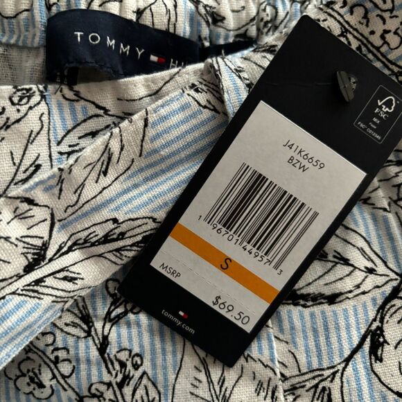 Tommy Hilfiger Blue/Black/White Floral Linen Shorts Sz S NWT - Picture 3 of 3